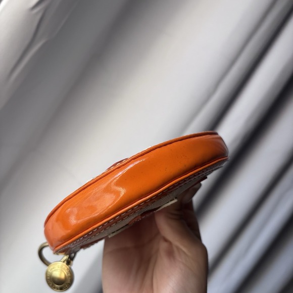 Vtg COACH Orange Flower Fruit Slice Leather Coin Purse Keychain Y2K - Picture 3 of 5